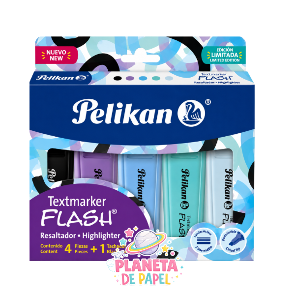 Producto - RESALTADOR PELIKAN FLASH OCEAN x4u + 1 TACHADOR