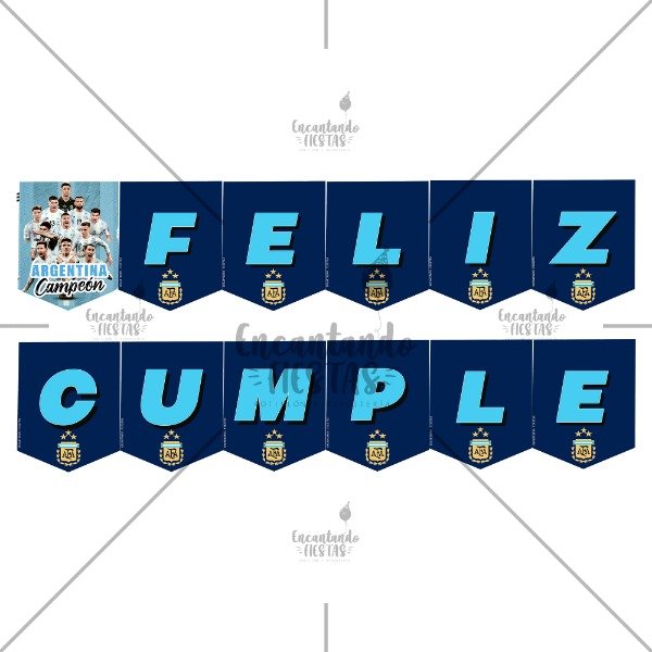 Producto - Banderin Feliz Cumple Argentina Mundial Celeste Y Blanco Futbol