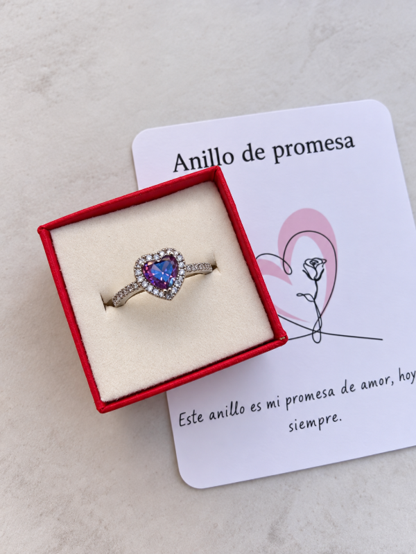 Producto - Anillo de la promesa corazón violeta plateado - 1