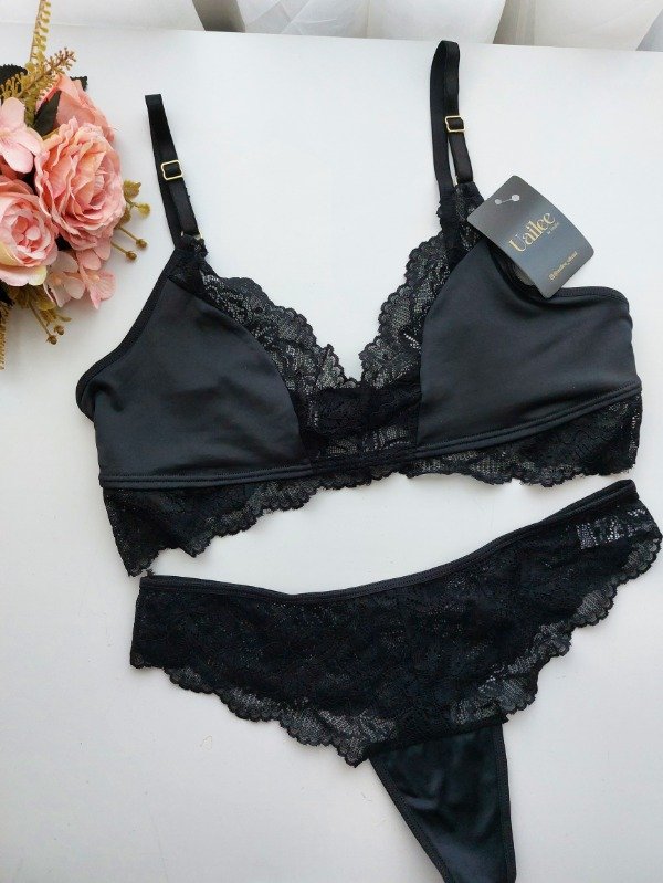 Producto - Conjunto de puntilla Lovely Negro T.95
