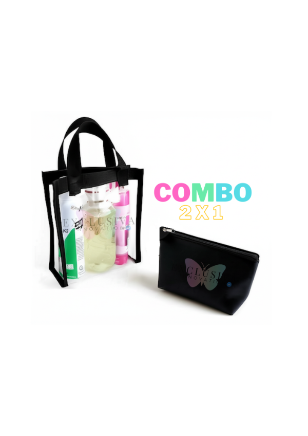 Producto - Bolsita c manijas + monedero en cristal pvc y cordura impermeable X20 UNIDADES