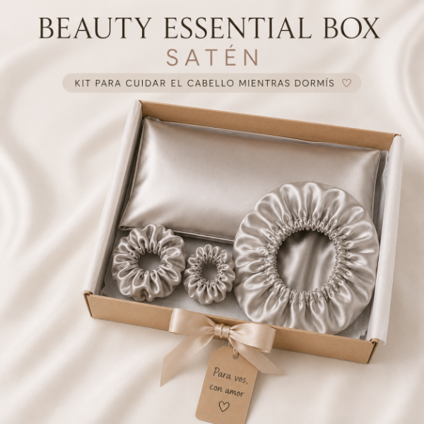 Producto - Beauty Essential Box Satén - Kit para Cuidar el Cabello Mientras Dormís - 0
