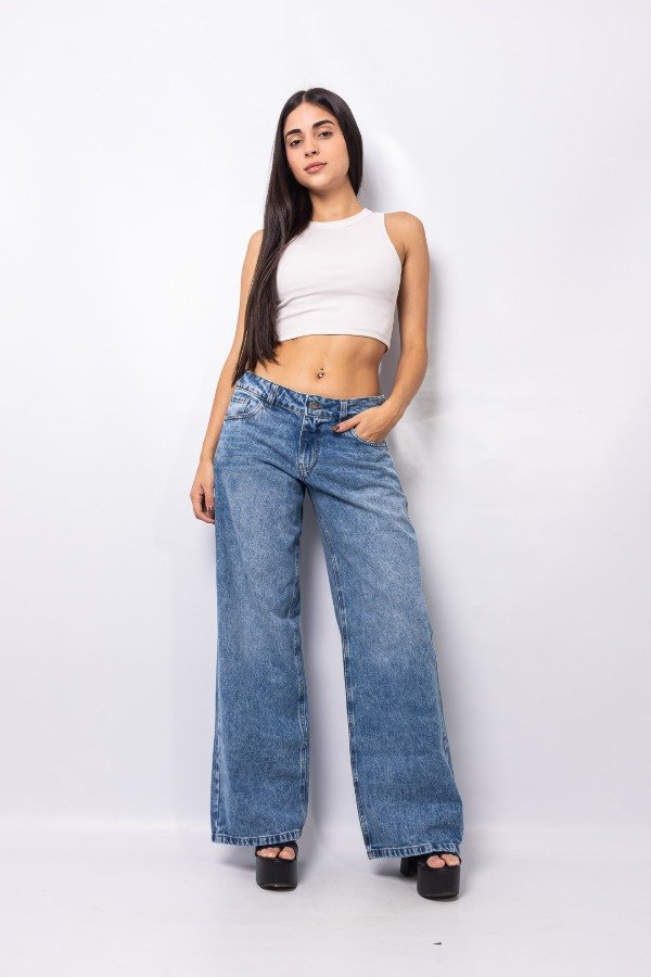 Producto - Jean recto azul tiro bajo