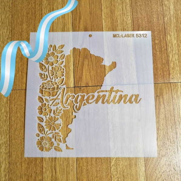 Producto - St 5312 de 20x20 cm Stencil Mapa Argentina  Flores