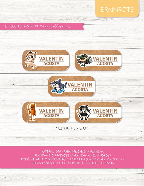 Producto - Etiquetas para ROPA - 01.Brainrots