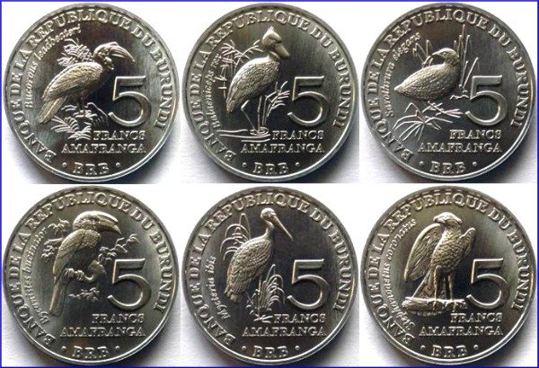 Producto - Burundi 1 franco 2014 serie aves (lote de 6 piezas diferentes)