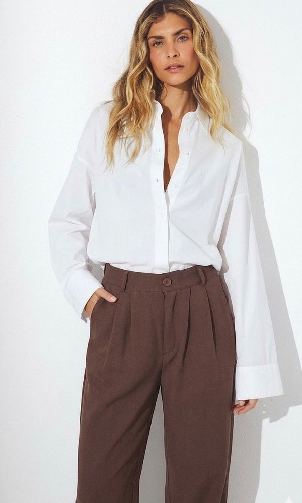 Producto - Pantalón Sastrero Corte Mom Marrón Chocolate Aspen