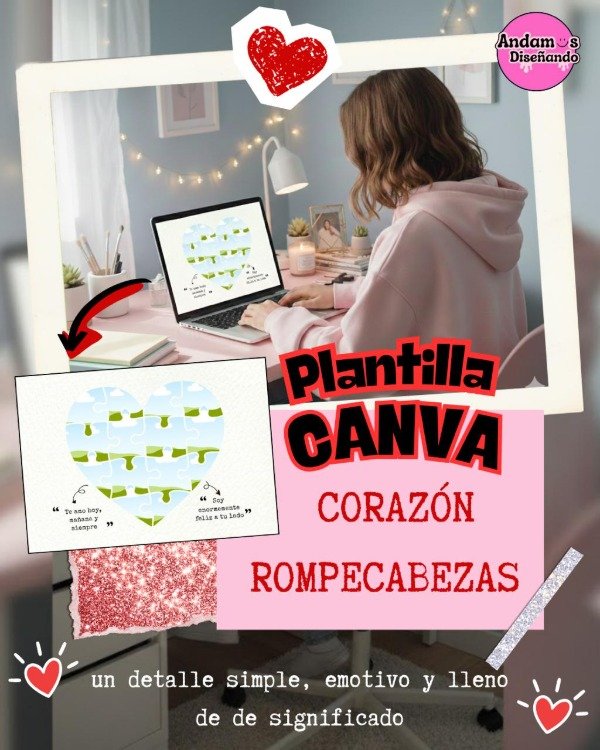 Producto - PLANTILLA DE CANVA. CORAZÓN ROMPECABEZAS
