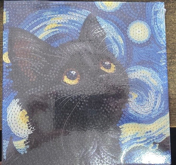 Producto - DIAMOND PAINTING 20X20 BASTIDOR GATITO NEGRO NOCHE ESTRELLADA