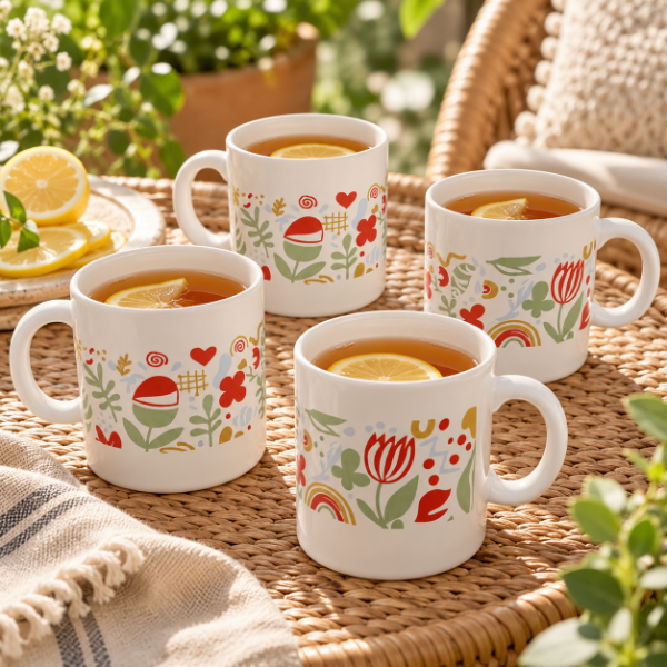 Producto - SET BOHO DE 4 TAZAS RECTAS DE CERAMICA VITRIFICADAS - 0