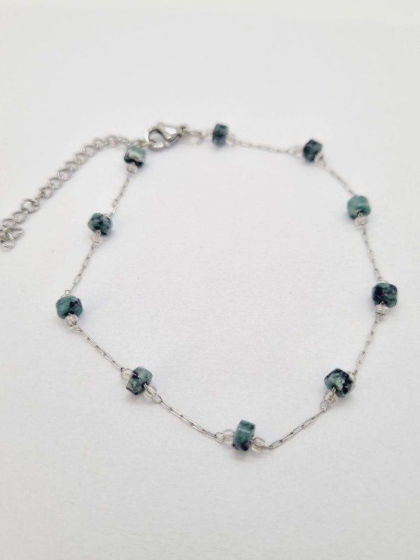Producto - Pulsera acero quirurgico rueditas sep piedra turquesa