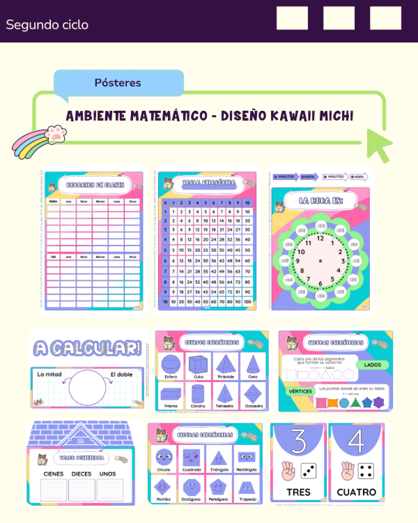 Producto - AMBIENTE MATEMÁTICO - DISEÑO KAWAII MICHI - PRIMER CICLO