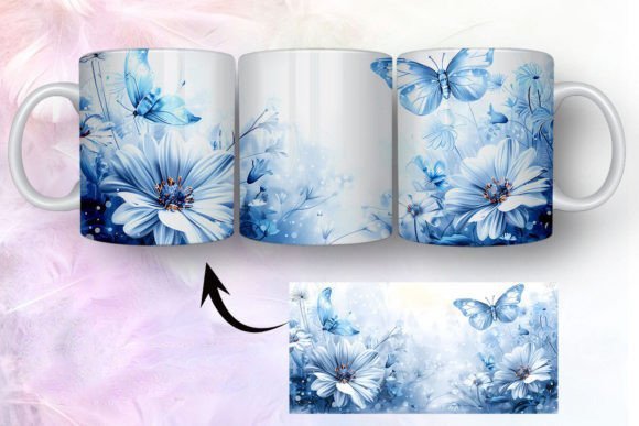 Producto - a tazas con mariposas y flores azules COD 2456