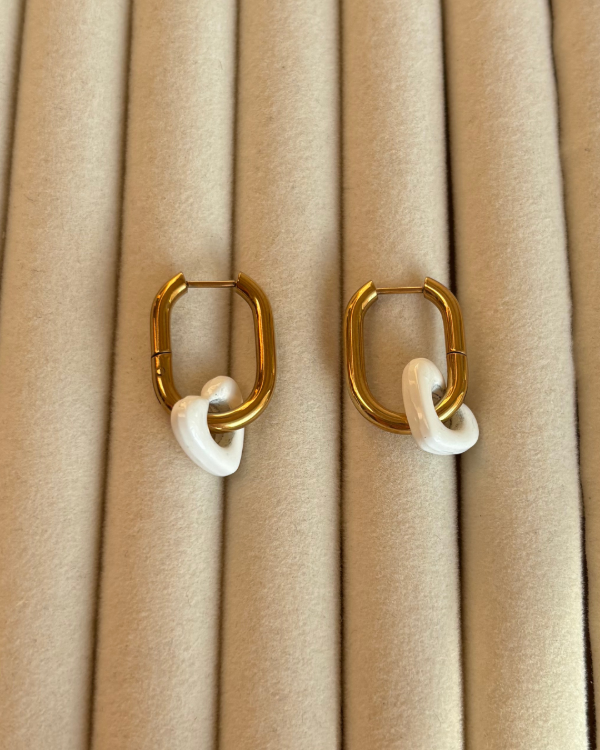 Producto - Aros corazón blanco dorados
