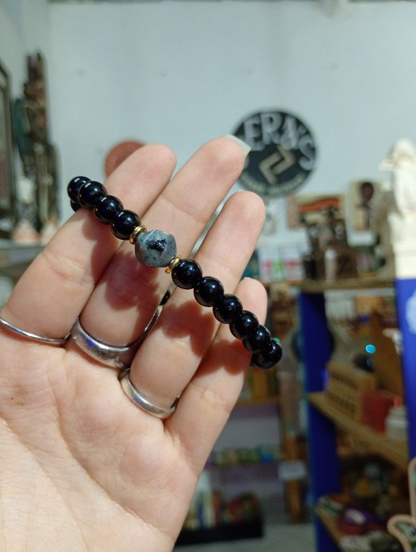 Producto - Pulsera Obsidiana Negra con Obsidiana Nevada Elástica