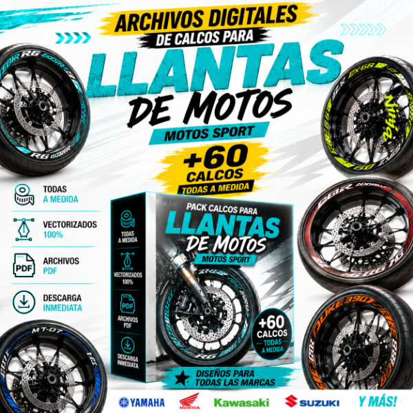 Producto - 60 DISEÑOS DE CALCOS PARA LLANTAS DE MOTOS