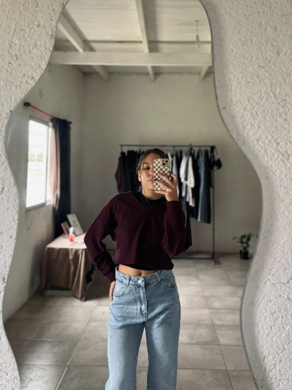 Producto - SWEATER CROP WAFFLE BORDO