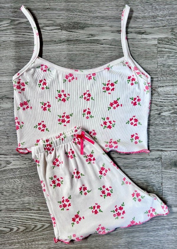 Producto - Pijama Morley blanco Flores Rosas