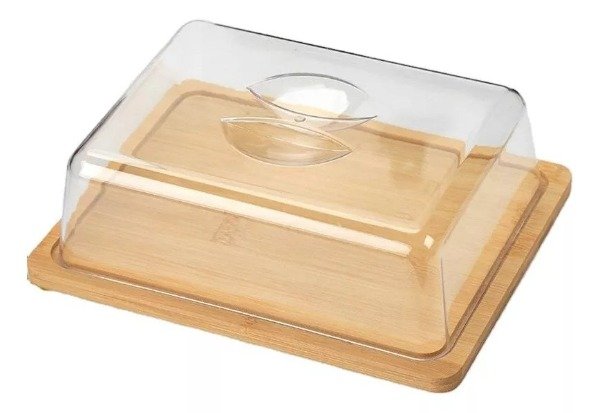 Producto - Quesera Campana De Bambu Tapa Acrilico Torta Masa 26x20cm