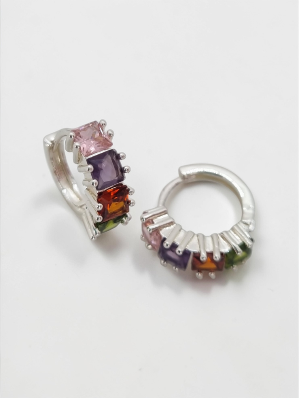 Producto - Aros acero blanco argollita ancho 4strass rect plat/color