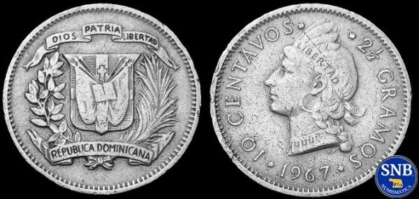 Producto - República Dominicana - 10 Centavos (1967) KM #19.a - Cuarta República