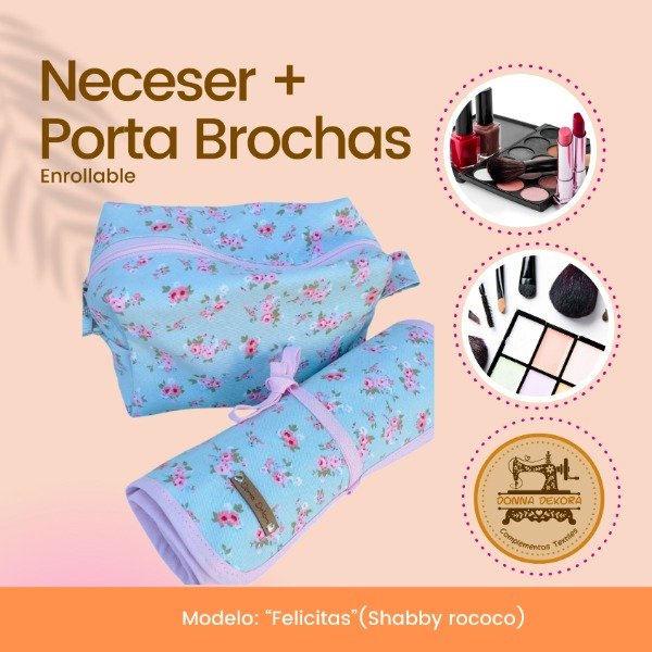 Producto - Porta Brochas de Maquillaje enrollable + Neceser "rococo"
