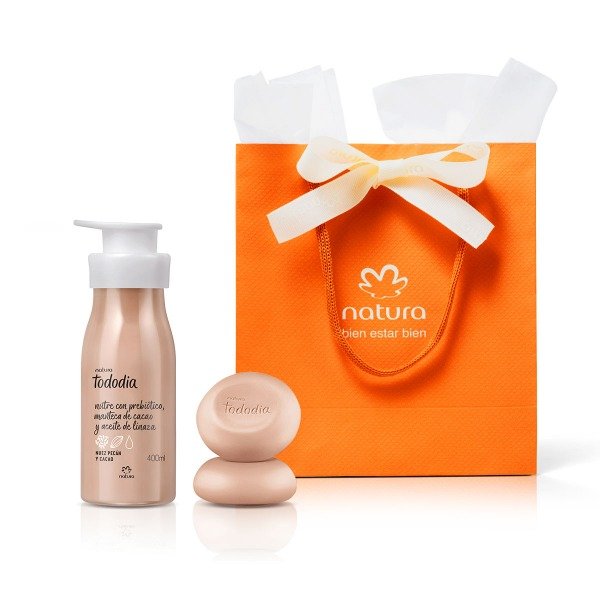 Producto - Nuez Pecán y Cacao: crema corporal 400ml + jabones (2 de 90g) + bolsa regalo