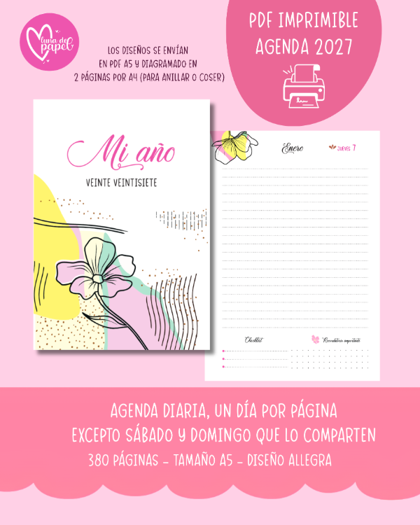 Producto - AGENDA DIARIA SIN HORARIOS 2027 - Diseño ALLEGRA