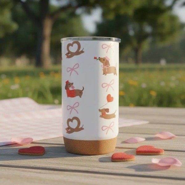 Producto - Vaso Térmico Con Base De Corcho Perro Salchicha Salchi Blanco Salchichas