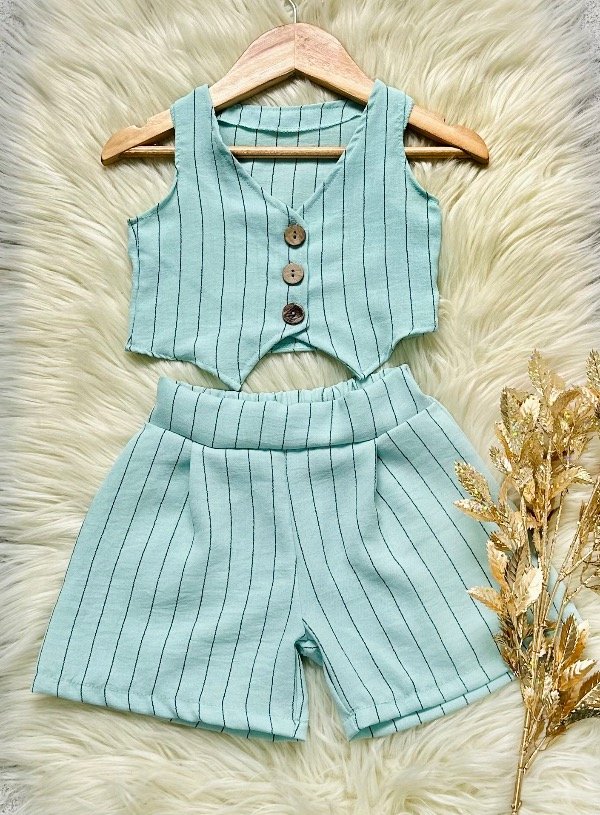 Producto - CONJUNTO SASTRERO RAYADO VERDE (CHALECO + SHORT)