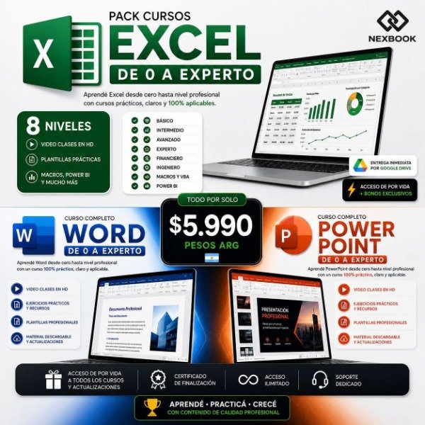 Producto - CURSOS COMPLETOS DE EXCEL + WORD + POWER POINT - 0