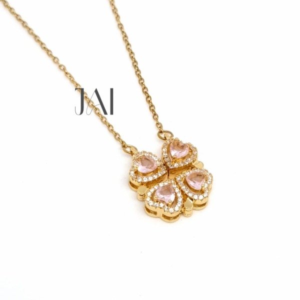Producto - Collar doble de trébol y corazones rosa