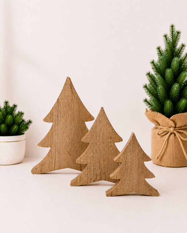 Producto - Set x3 pinos "abetos" decorativos color madera - 0