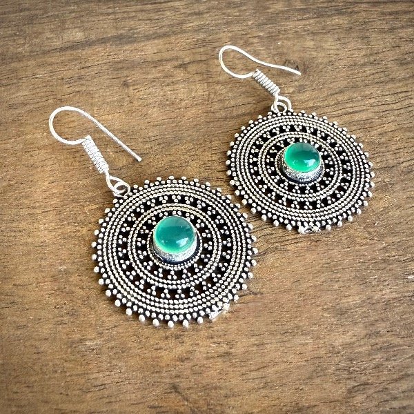 Producto - Aros Varanasi Cuarzo Verde Plata