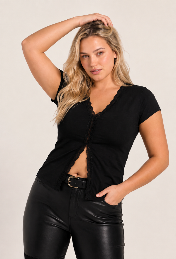 Producto - Remera satinada con encaje - 0