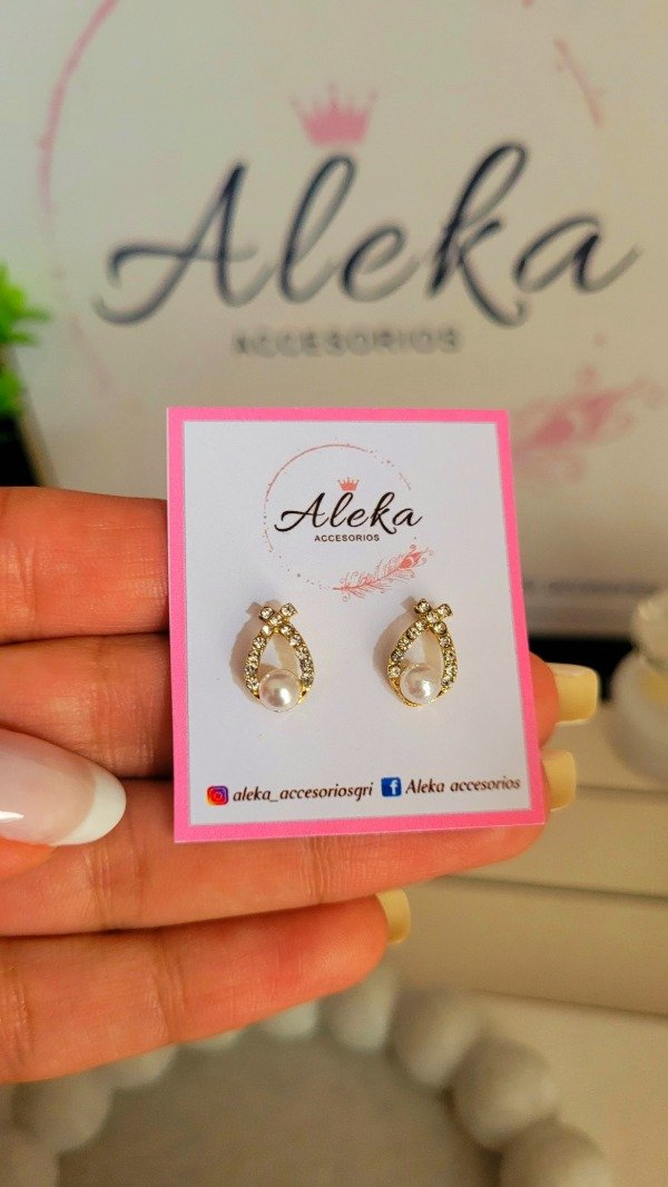 Producto - Aros perla con strass de acero dorado - 0