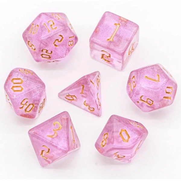Producto - SET DE 7 DADOS TRANSPARENTES ROSA CLARO