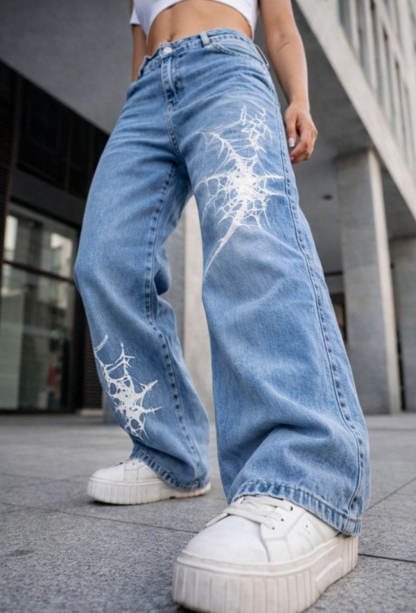 Producto - Jeans wide leg diseño de telaraña - 0