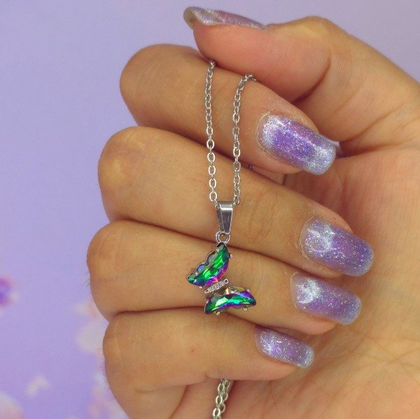 Producto - Collar mini mariposa verde tornasol AQ