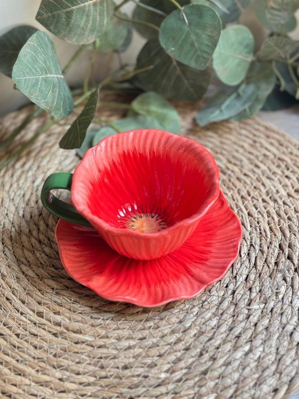 Producto - Taza con platoTulipán rojo