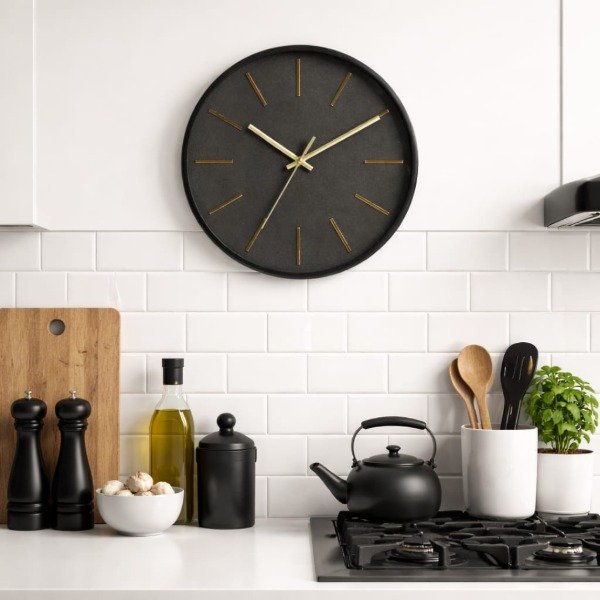 Producto - Reloj redondo negro agujas doradas Apolo 30cm