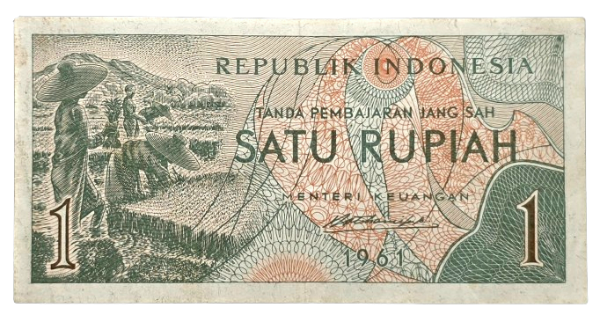 Producto - Indonesia 1 Rupia (1961) Trabajadores en arrozal P.76 VF