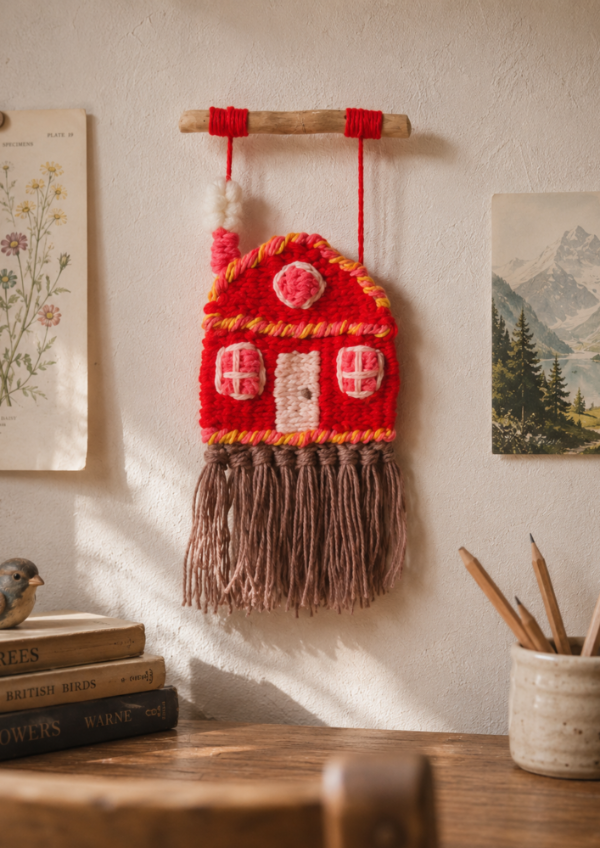 Producto - Tapiz Casita roja tejido en telar 20x34 cm - 0