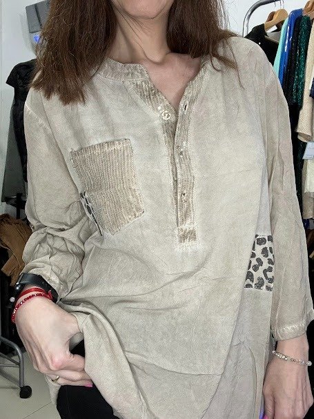 Producto - Blusa Moda Italiana Lentejuelas Larga 130 cm contorno - Beige Transf 75.000