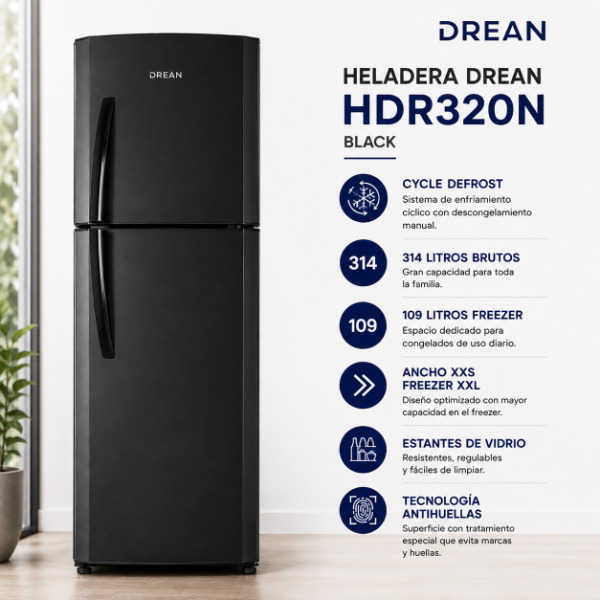 Producto - HELADERA DREAN HDR320N 314L BLACK-CICLICA