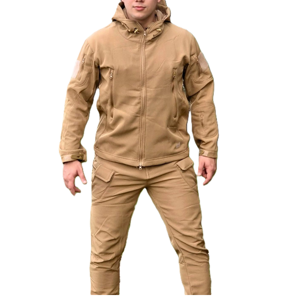 Conjunto Tactico Softshell Campera y Pantalon Camel