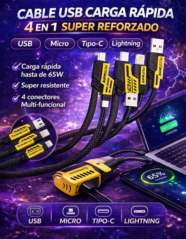 Producto - CB111 CABLE USB CARGA RAPIDA 4 EN 1 SUPER REFORZADOS
