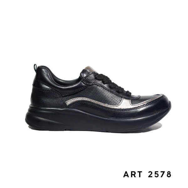 Producto - Zapatilla Mujer Cuero Vacuno Negro 2578