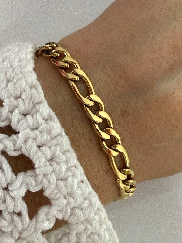 Producto - PD174 Pulsera plana eslabón 3x1 grosor 1.6 largo 20 cm acero dorado