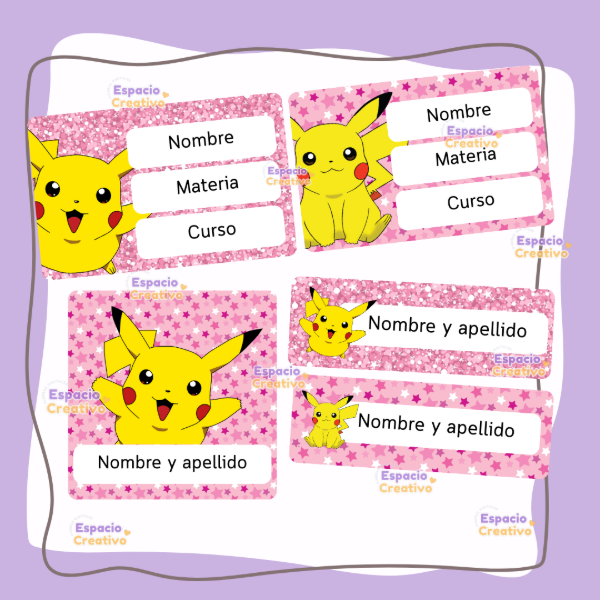 Producto - Etiquetas Pokémon - Rosa - Canva